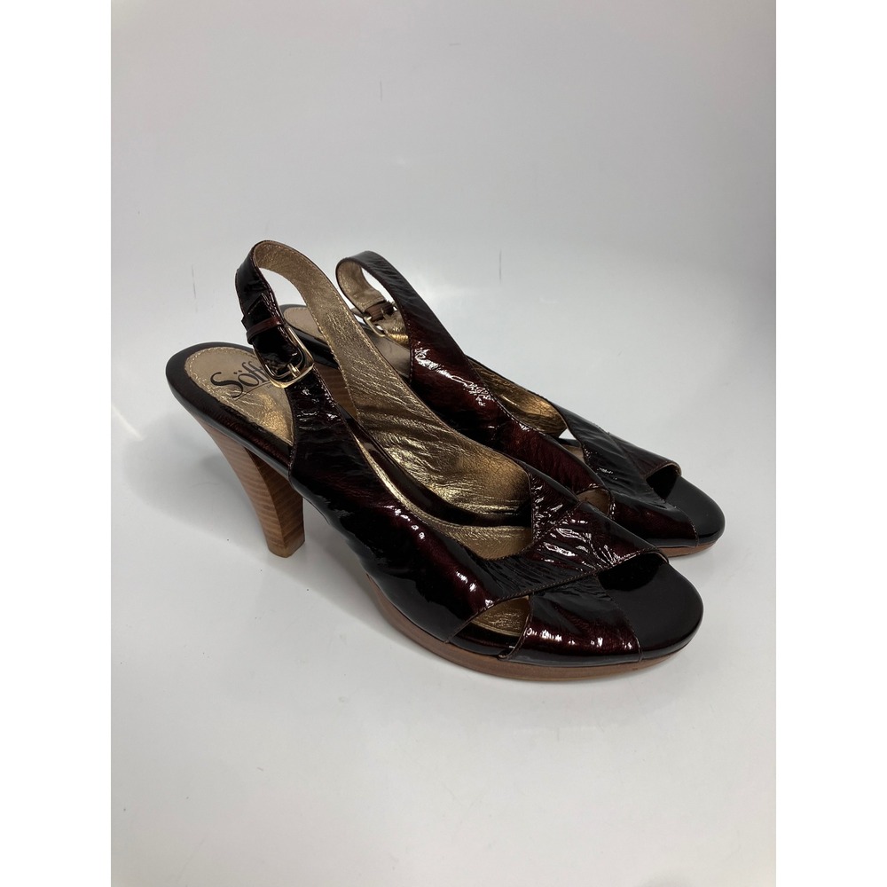 Sofft Slingback Heels Womens 9.5M Burgundy Excellent Patent Leather Open Toe